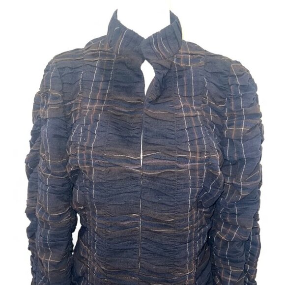 Zara woman dark blue wool ruched plaid jacket size Small - Picture 3 of 15